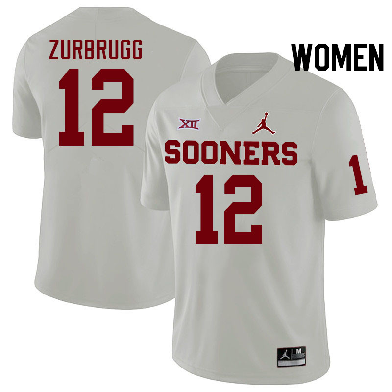 Women #12 Brendan Zurbrugg Oklahoma Sooners College Football Jerseys Stitched-White